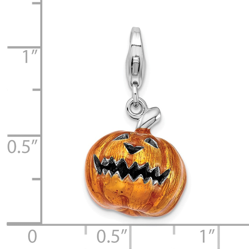 Million Charms 925 Sterling Silver With Rhodium-Plated 3-D Enameled Jack O Lantern With Lobster Clasp Charm