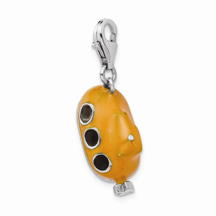 Million Charms 925 Sterling Silver Rhodium-Plated 3-D Enameled Submarine With Lobster Clasp Charm