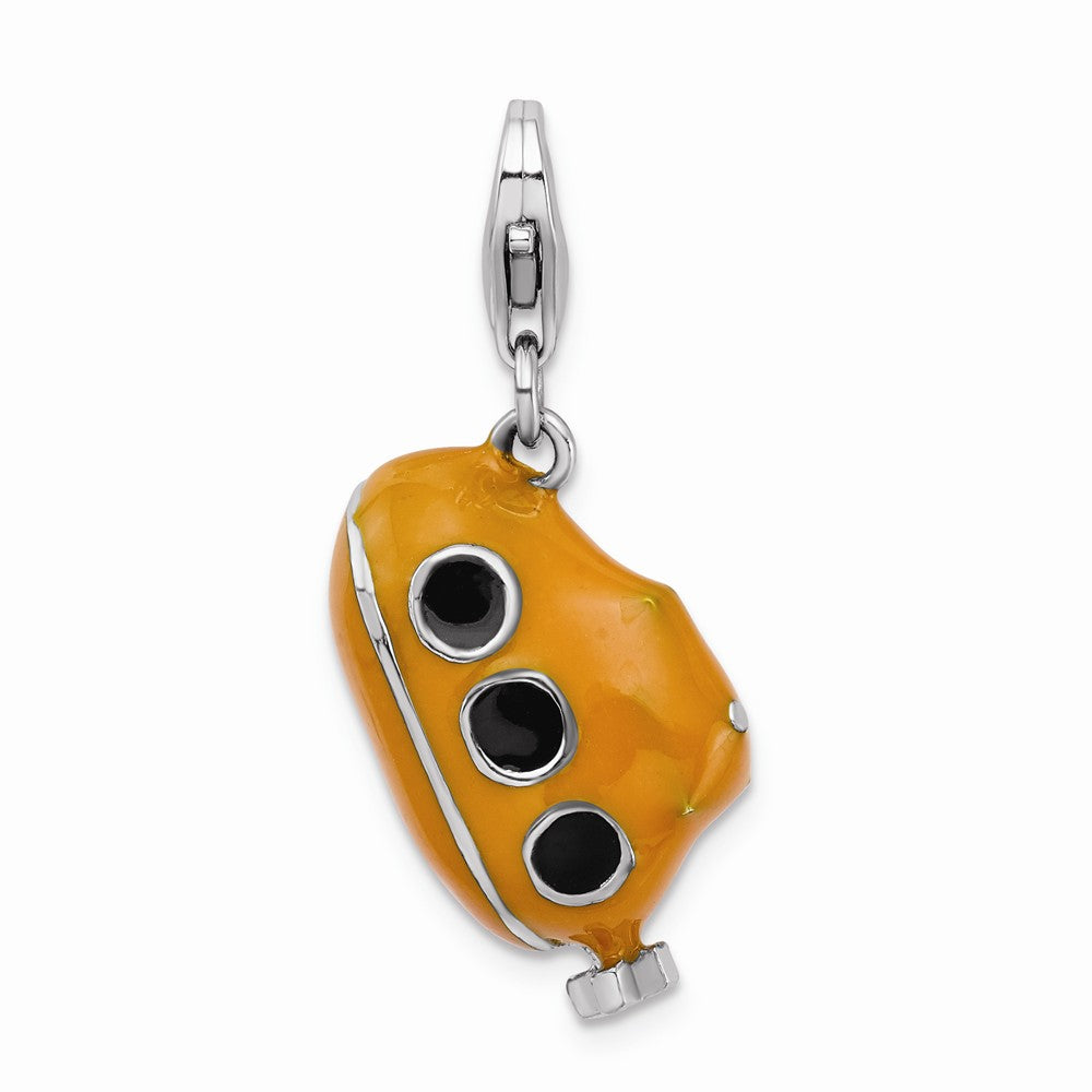 Million Charms 925 Sterling Silver Rhodium-Plated 3-D Enameled Submarine With Lobster Clasp Charm