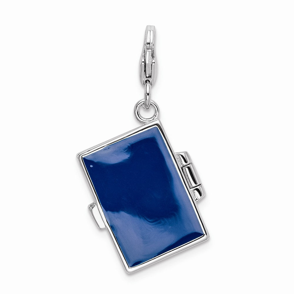 Million Charms 925 Sterling Silver Rhodium-Plated Enameled 3-D Note Book With Lobster Clasp Charm