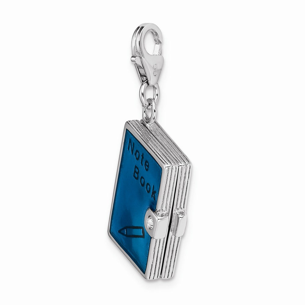 Million Charms 925 Sterling Silver Rhodium-Plated Enameled 3-D Note Book With Lobster Clasp Charm