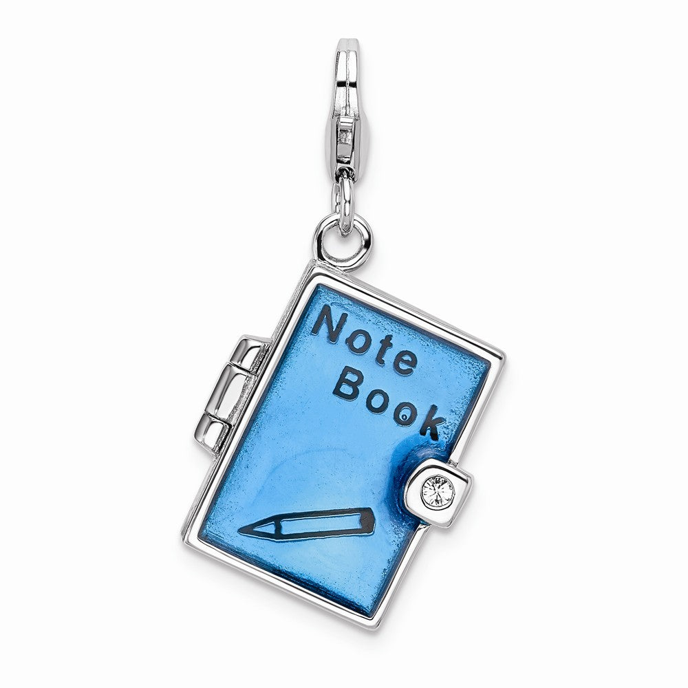 Million Charms 925 Sterling Silver Rhodium-Plated Enameled 3-D Note Book With Lobster Clasp Charm