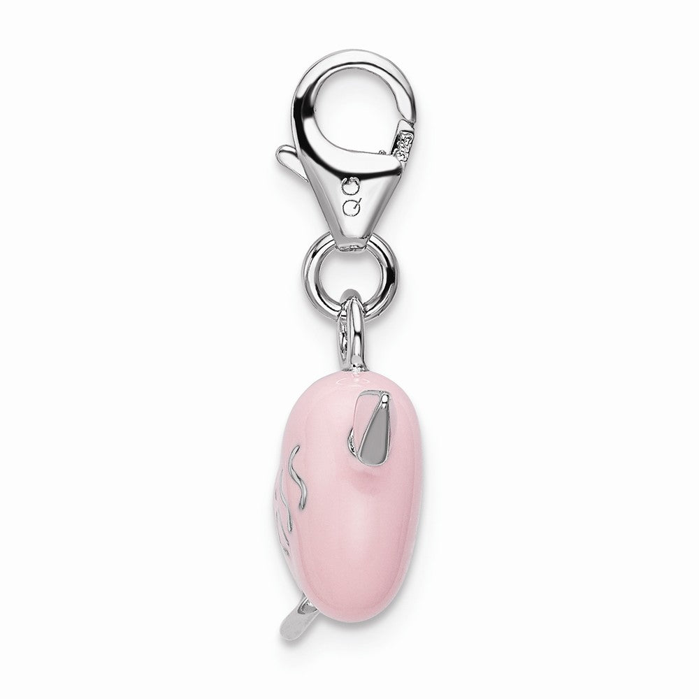 Million Charms 925 Sterling Silver With Rhodium-Plated Enameled 3-D Kiss Cupid Heart With Lobster Clasp Charm