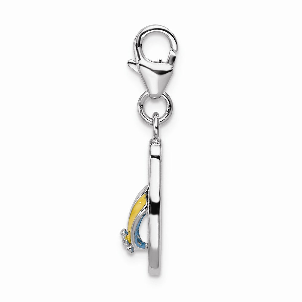 Million Charms 925 Sterling Silver With Rhodium-Plated Enameled 3-D Flower Flip Flop With Lobster Clasp Charm