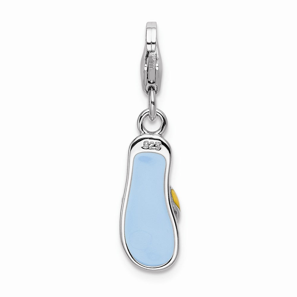 Million Charms 925 Sterling Silver With Rhodium-Plated Enameled 3-D Flower Flip Flop With Lobster Clasp Charm