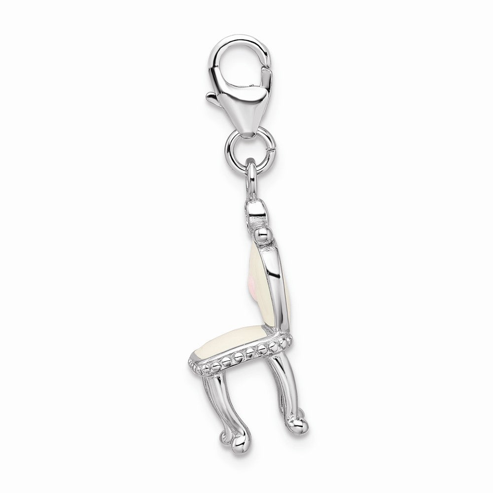 Million Charms 925 Sterling Silver Rhodium-Plated Enameled 3-D Vanity Chair With Lobster Clasp Charm
