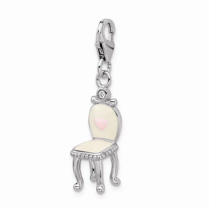 Million Charms 925 Sterling Silver Rhodium-Plated Enameled 3-D Vanity Chair With Lobster Clasp Charm