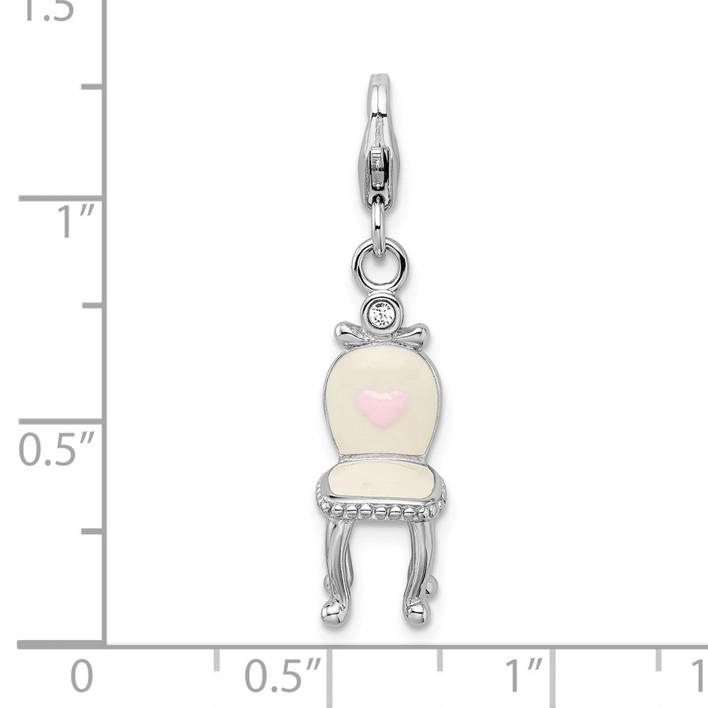 Million Charms 925 Sterling Silver Rhodium-Plated Enameled 3-D Vanity Chair With Lobster Clasp Charm