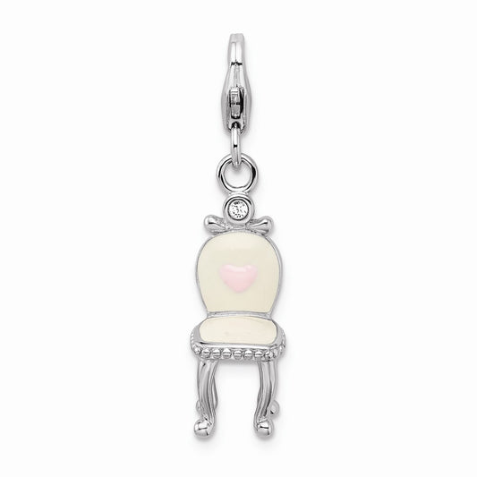 Million Charms 925 Sterling Silver Rhodium-Plated Enameled 3-D Vanity Chair With Lobster Clasp Charm