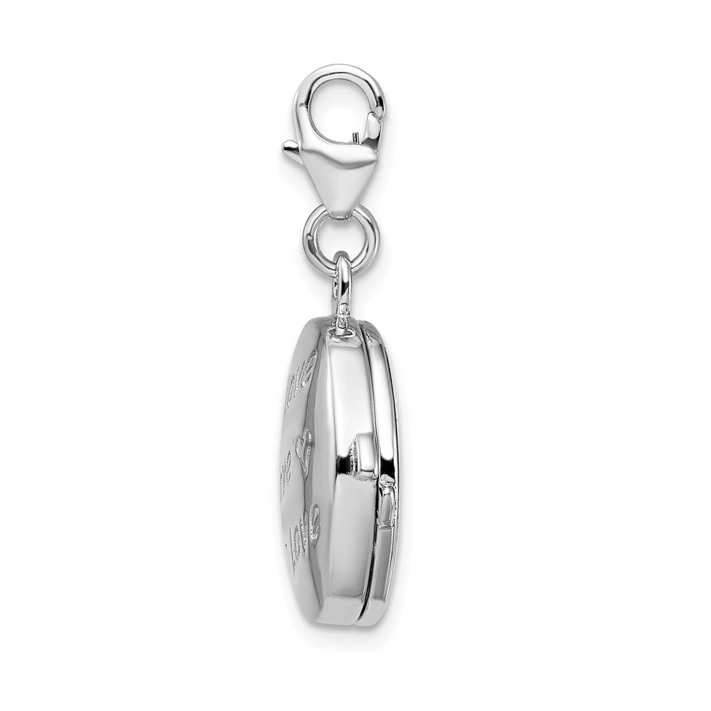 Million Charms 925 Sterling Silver With Rhodium-Plated Enameled Love Heart Compact With Lobster Clasp Charm