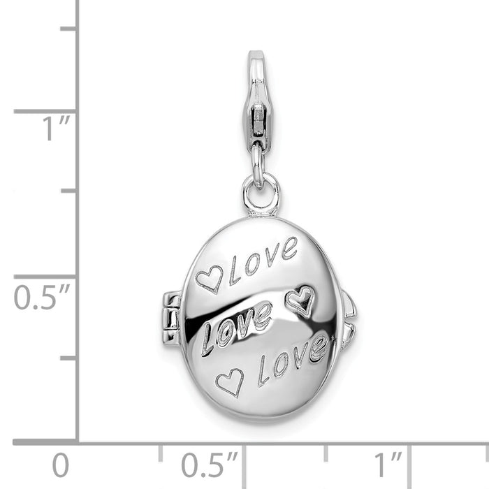 Million Charms 925 Sterling Silver With Rhodium-Plated Enameled Love Heart Compact With Lobster Clasp Charm