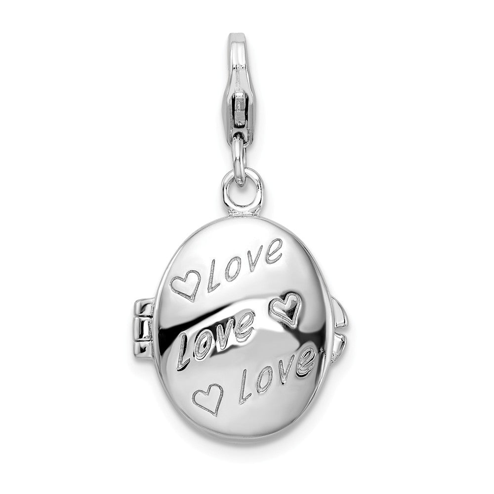 Million Charms 925 Sterling Silver With Rhodium-Plated Enameled Love Heart Compact With Lobster Clasp Charm