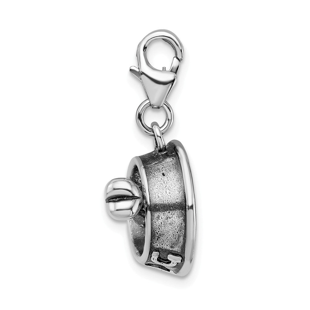 Million Charms 925 Sterling Silver Rhodium-Plated 3-D Dog Bowl & Bone With Lobster Clasp Charm