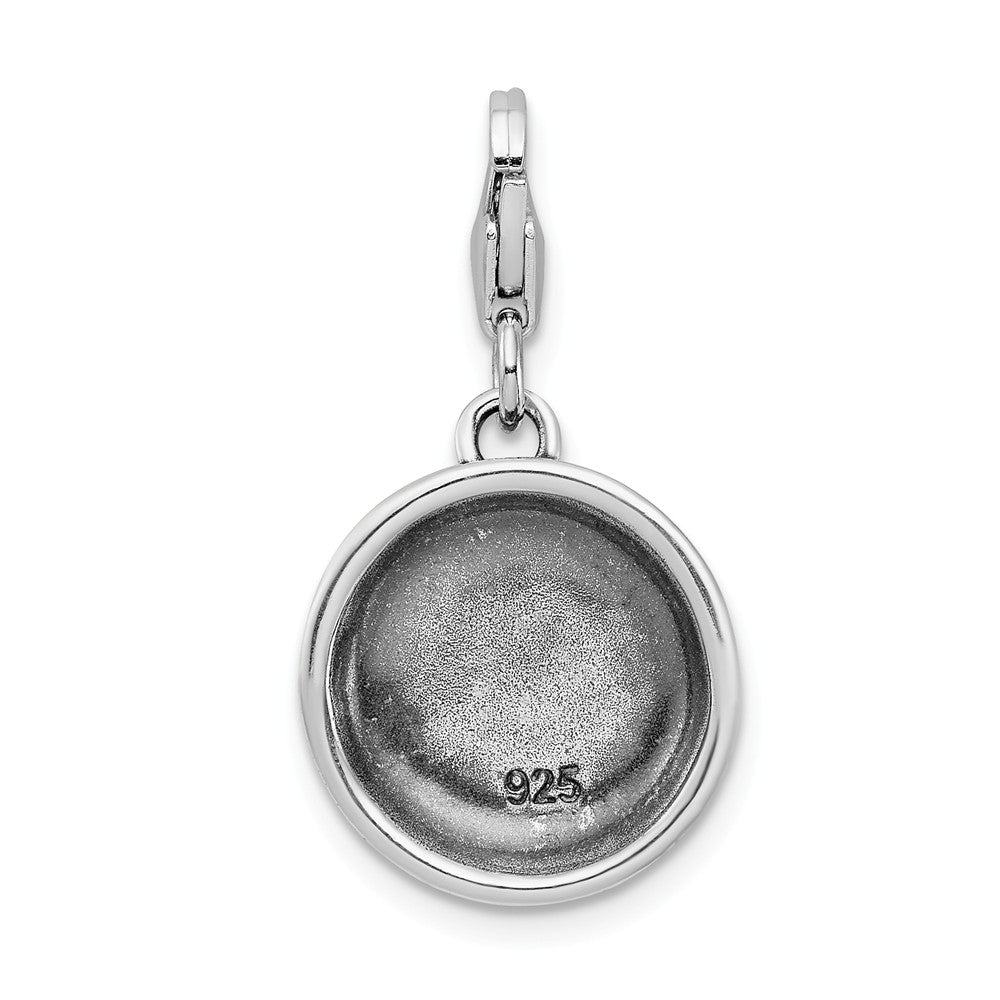 Million Charms 925 Sterling Silver Rhodium-Plated 3-D Dog Bowl & Bone With Lobster Clasp Charm