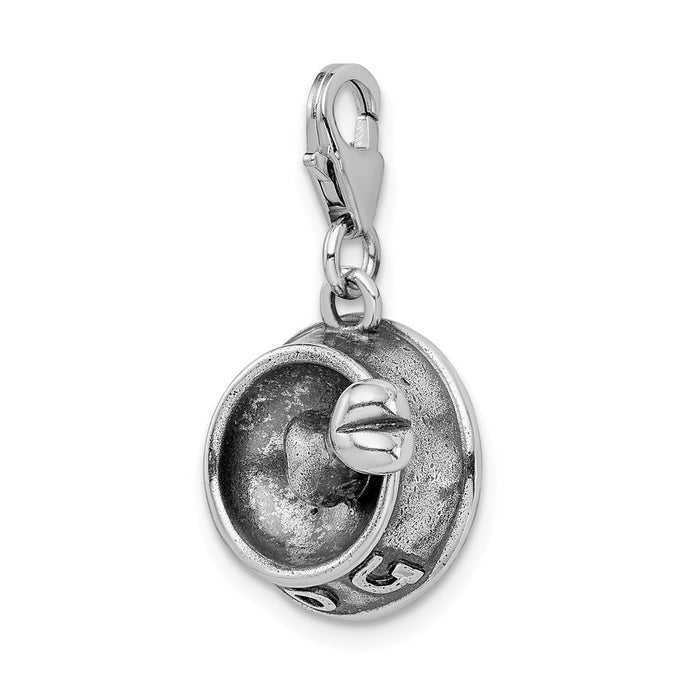 Million Charms 925 Sterling Silver Rhodium-Plated 3-D Dog Bowl & Bone With Lobster Clasp Charm