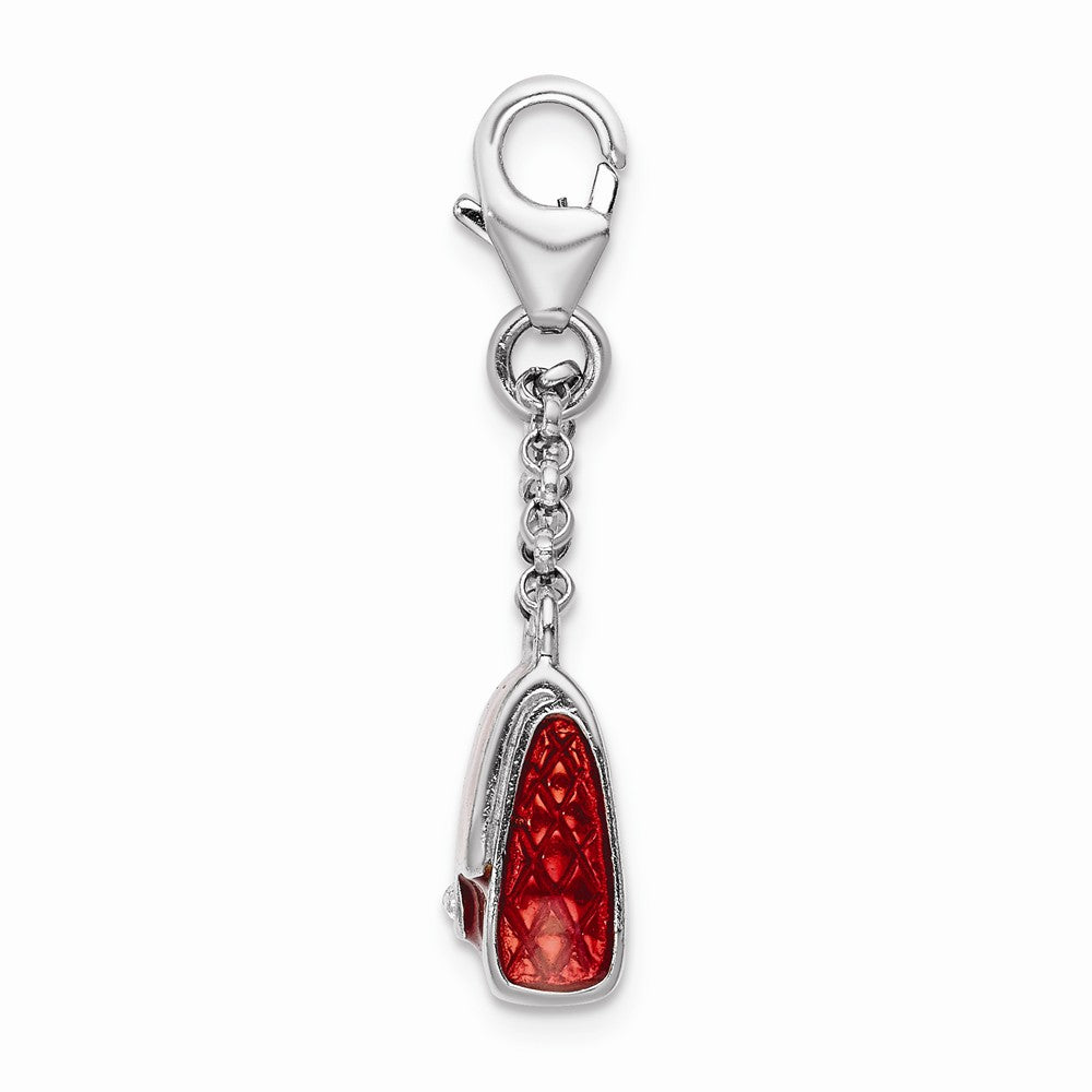 Million Charms 925 Sterling Silver Rhodium-Plated Enameled 3-D Purse With Lobster Clasp Charm