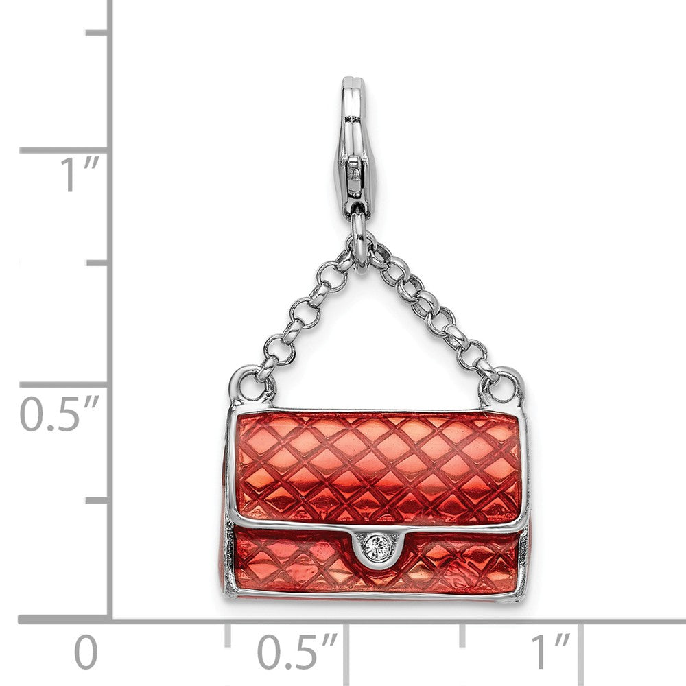 Million Charms 925 Sterling Silver Rhodium-Plated Enameled 3-D Purse With Lobster Clasp Charm