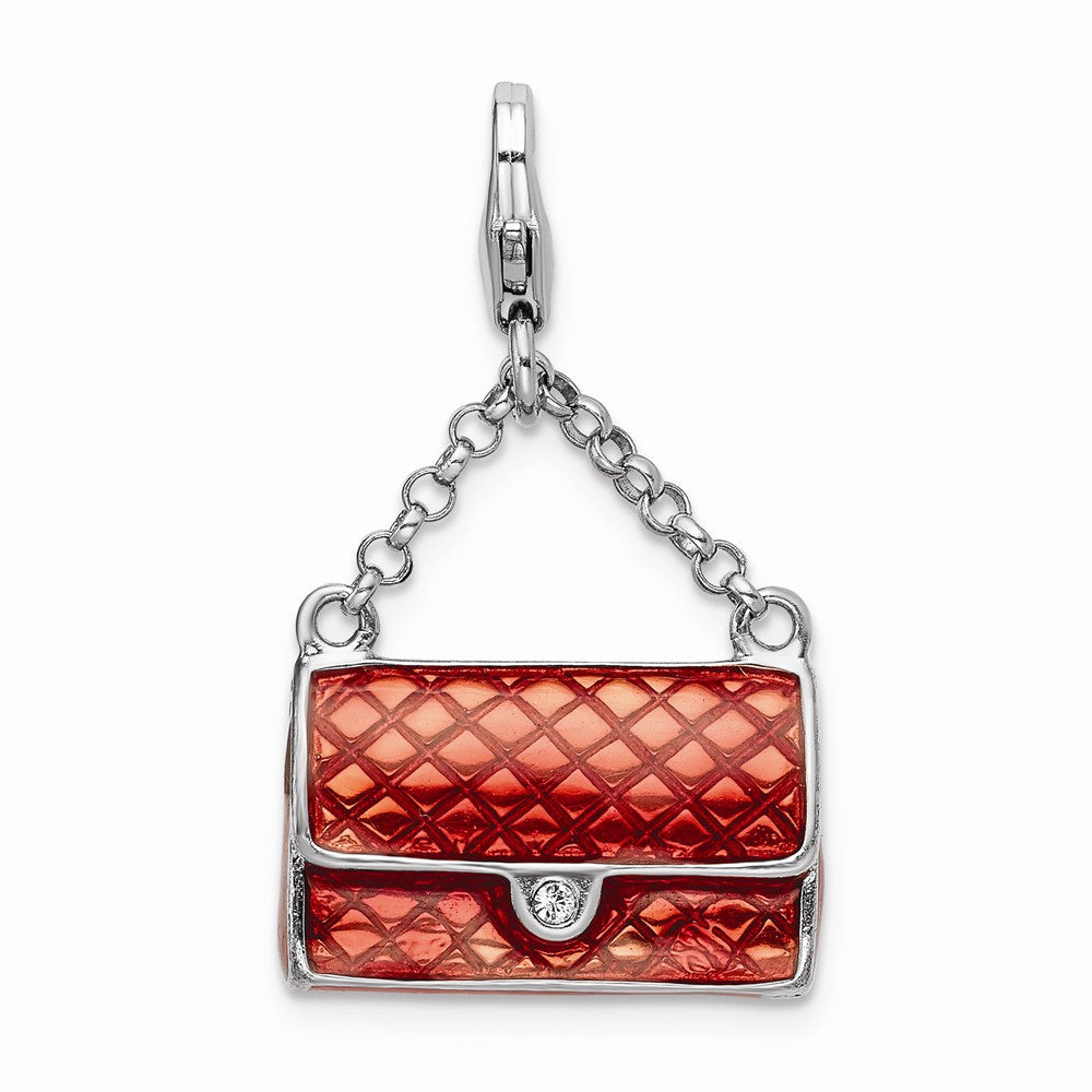 Million Charms 925 Sterling Silver Rhodium-Plated Enameled 3-D Purse With Lobster Clasp Charm