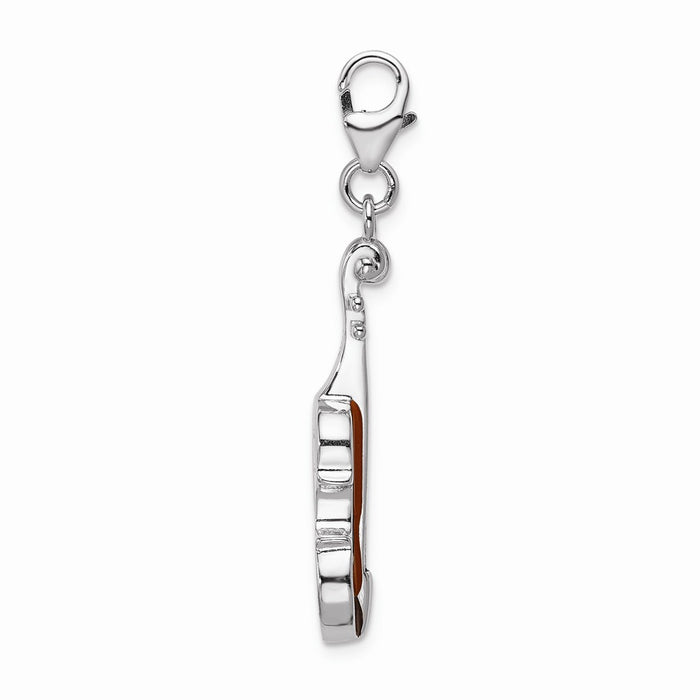 Million Charms 925 Sterling Silver With Rhodium-Plated Enameled 3-D Viola With Lobster Clasp Charm