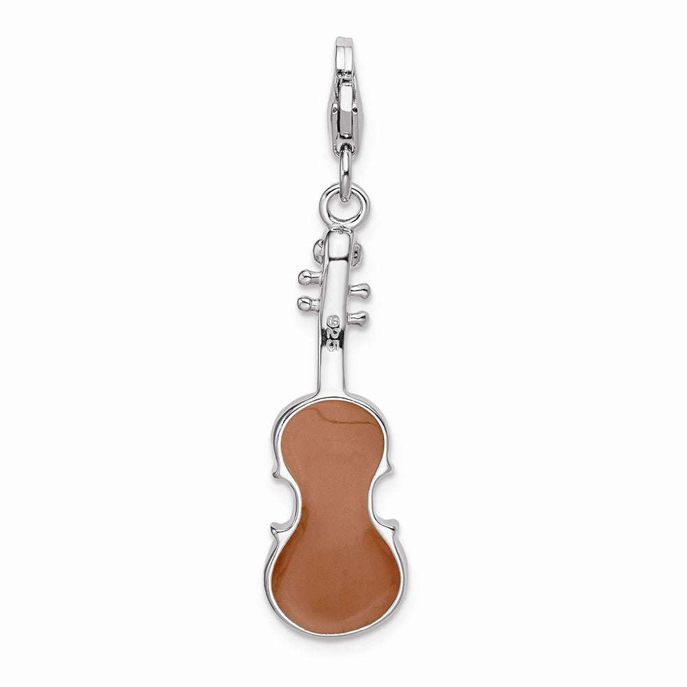 Million Charms 925 Sterling Silver With Rhodium-Plated Enameled 3-D Viola With Lobster Clasp Charm