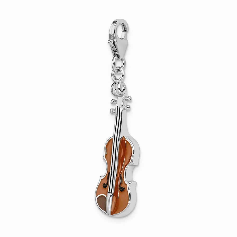 Million Charms 925 Sterling Silver With Rhodium-Plated Enameled 3-D Viola With Lobster Clasp Charm