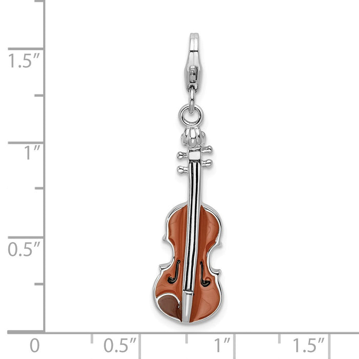 Million Charms 925 Sterling Silver With Rhodium-Plated Enameled 3-D Viola With Lobster Clasp Charm