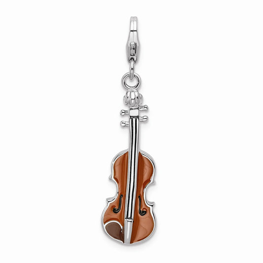 Million Charms 925 Sterling Silver With Rhodium-Plated Enameled 3-D Viola With Lobster Clasp Charm