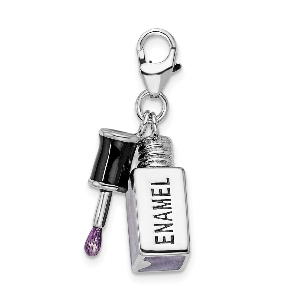 Million Charms 925 Sterling Silver With Rhodium-Plated Enameled 3-D Nail Enamel With Lobster Clasp Charm