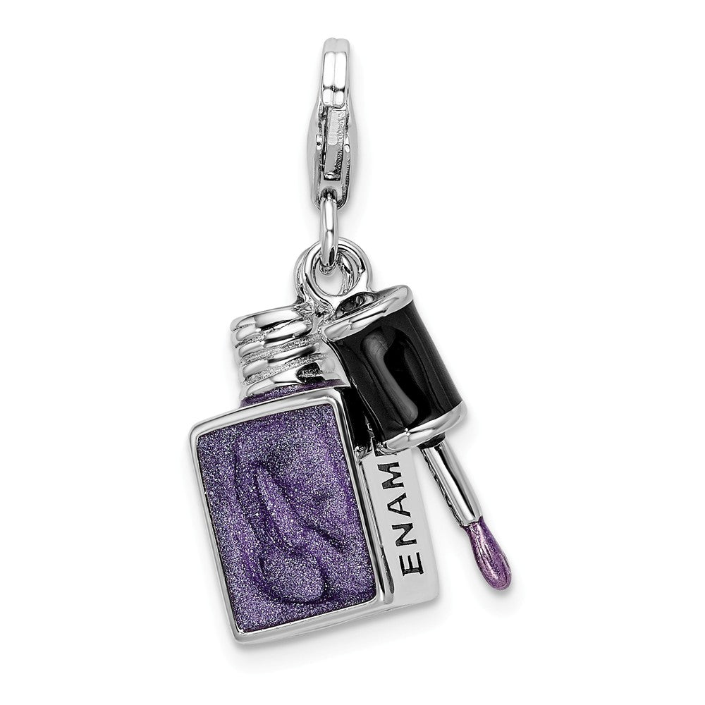 Million Charms 925 Sterling Silver With Rhodium-Plated Enameled 3-D Nail Enamel With Lobster Clasp Charm