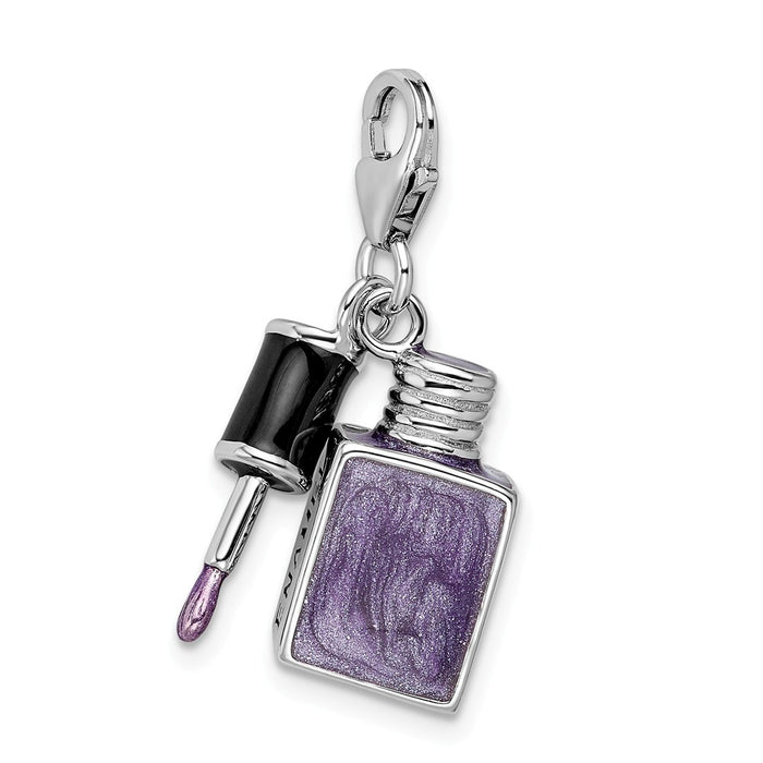 Million Charms 925 Sterling Silver With Rhodium-Plated Enameled 3-D Nail Enamel With Lobster Clasp Charm
