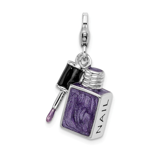 Million Charms 925 Sterling Silver With Rhodium-Plated Enameled 3-D Nail Enamel With Lobster Clasp Charm