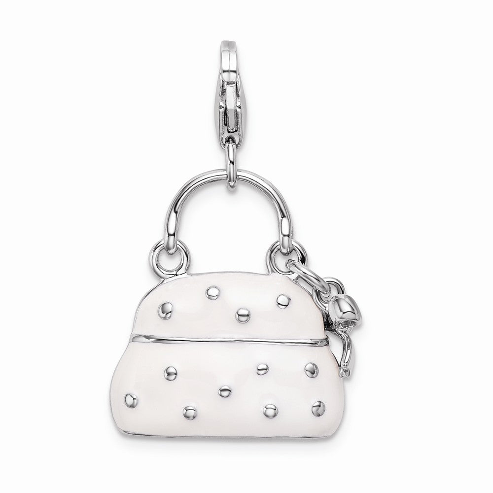 Million Charms 925 Sterling Silver Rhodium-Plated Enameled 3-D Purse With Lobster Clasp Charm