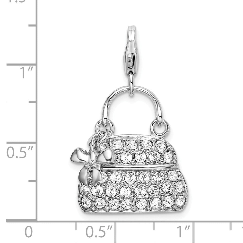 Million Charms 925 Sterling Silver Rhodium-Plated Enameled 3-D Purse With Lobster Clasp Charm