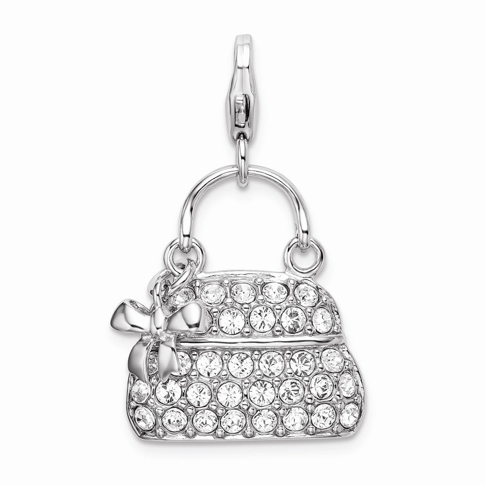 Million Charms 925 Sterling Silver Rhodium-Plated Enameled 3-D Purse With Lobster Clasp Charm