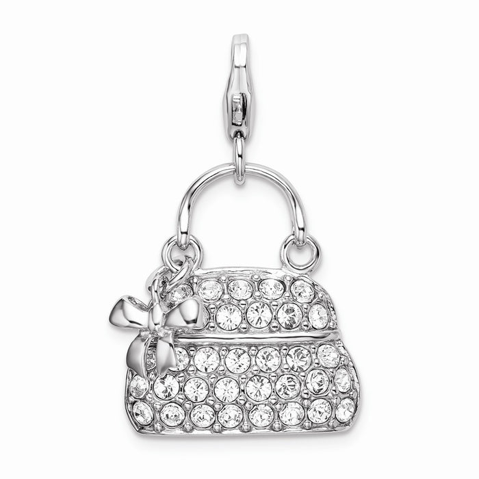 Million Charms 925 Sterling Silver Rhodium-Plated Enameled 3-D Purse With Lobster Clasp Charm