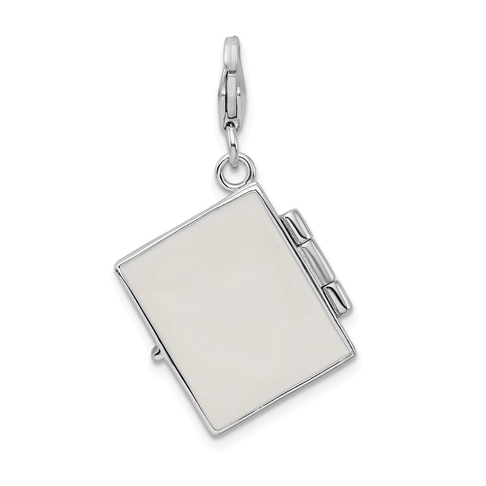 Million Charms 925 Sterling Silver With Rhodium-Plated Enameled Rose Journal With Lobster Clasp Charm