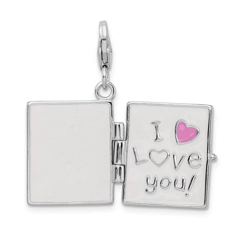 Million Charms 925 Sterling Silver With Rhodium-Plated Enameled Rose Journal With Lobster Clasp Charm