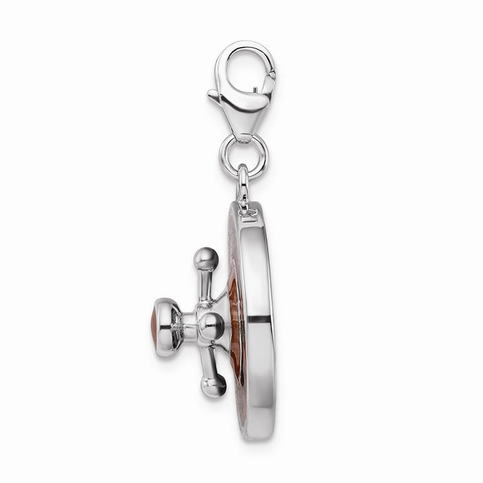 Million Charms 925 Sterling Silver With Rhodium-Plated Enameled 3-D Roulette Wheel With Lobster Clasp Charm