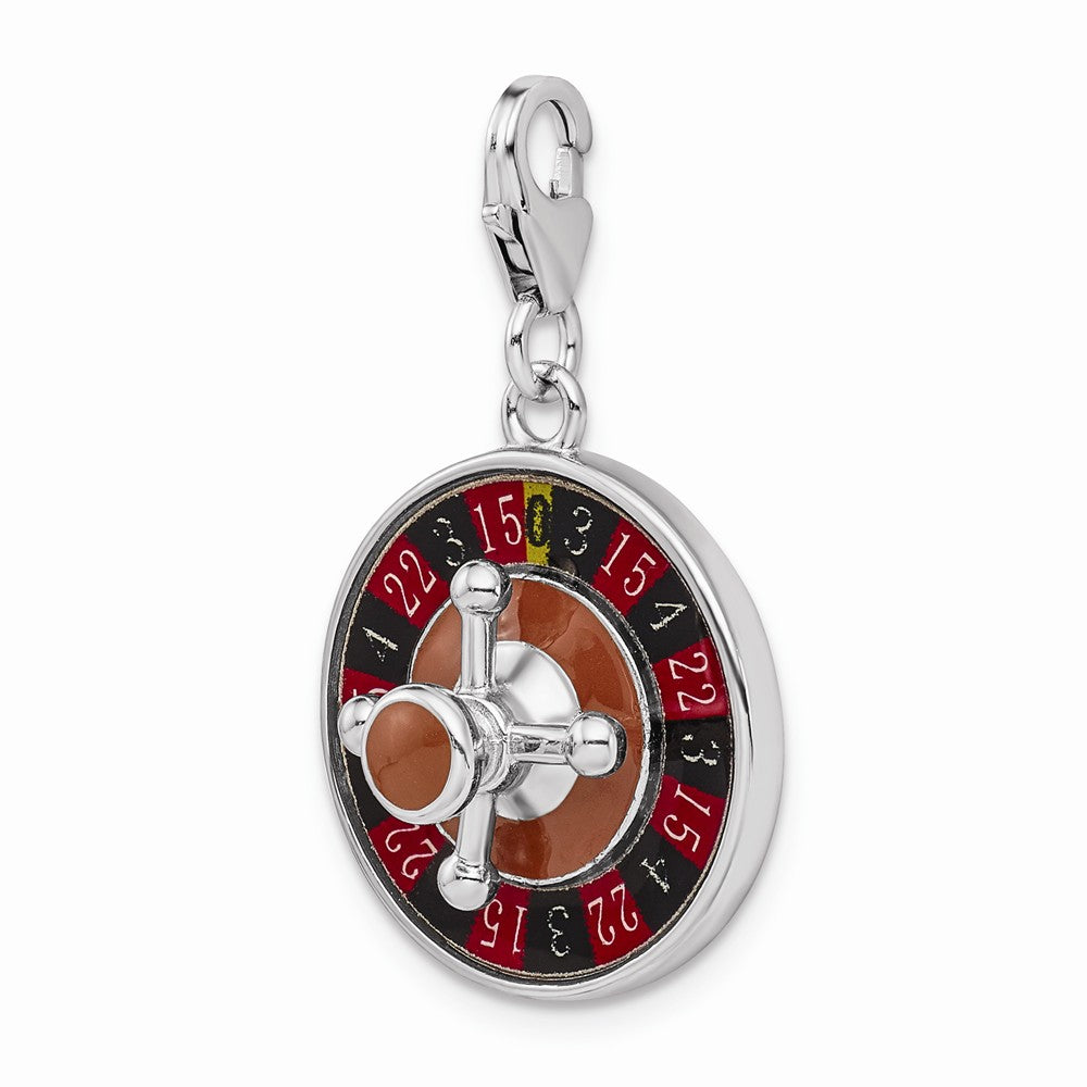 Million Charms 925 Sterling Silver With Rhodium-Plated Enameled 3-D Roulette Wheel With Lobster Clasp Charm