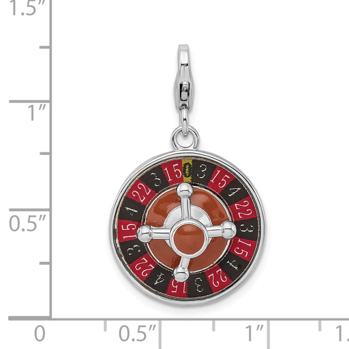 Million Charms 925 Sterling Silver With Rhodium-Plated Enameled 3-D Roulette Wheel With Lobster Clasp Charm