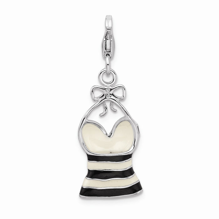 Million Charms 925 Sterling Silver Rhodium-Plated Enameled 3-D Tank Top With Lobster Clasp Charm