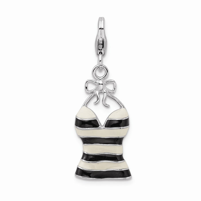 Million Charms 925 Sterling Silver Rhodium-Plated Enameled 3-D Tank Top With Lobster Clasp Charm