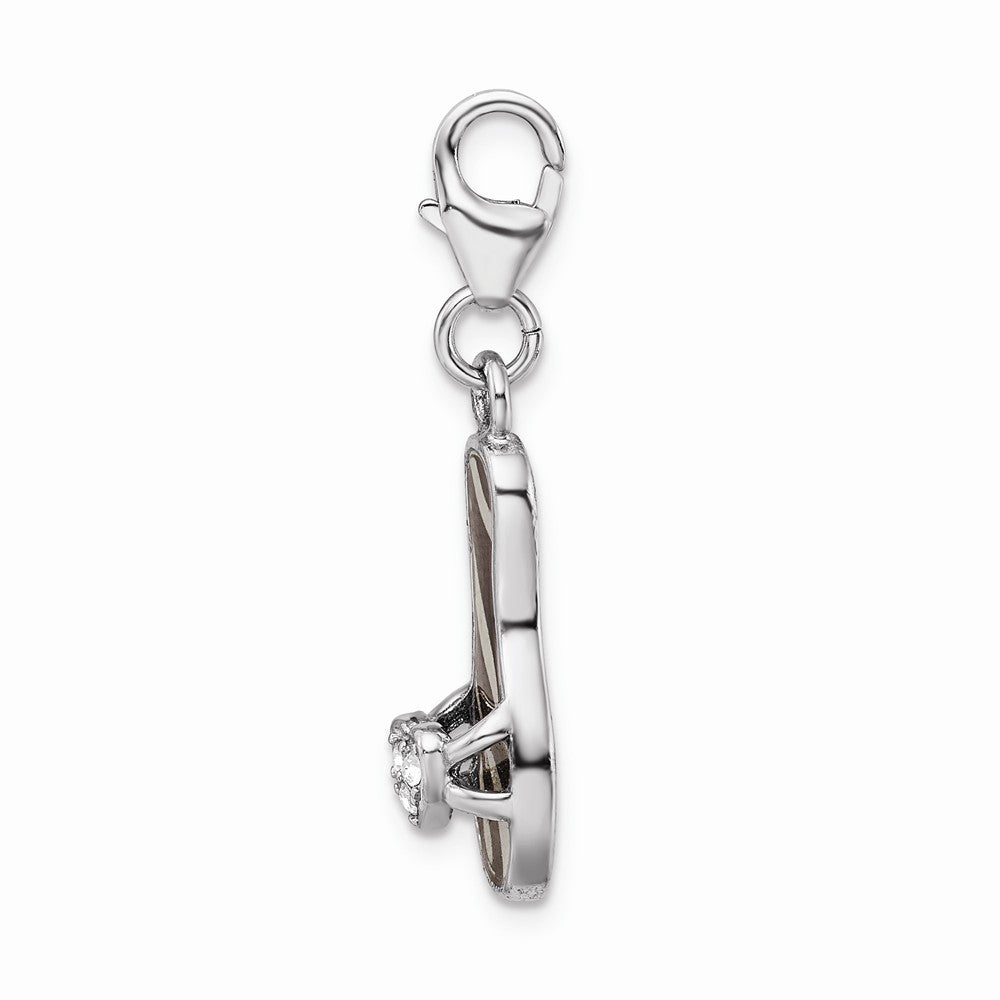 Million Charms 925 Sterling Silver Rhodium-Plated Enameled 3-D Zebra Sandal With Lobster Clasp Charm
