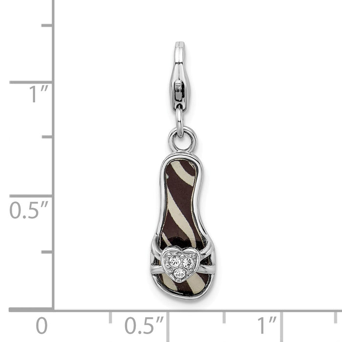 Million Charms 925 Sterling Silver Rhodium-Plated Enameled 3-D Zebra Sandal With Lobster Clasp Charm