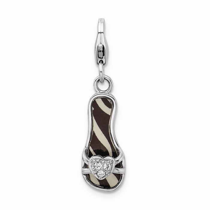 Million Charms 925 Sterling Silver Rhodium-Plated Enameled 3-D Zebra Sandal With Lobster Clasp Charm