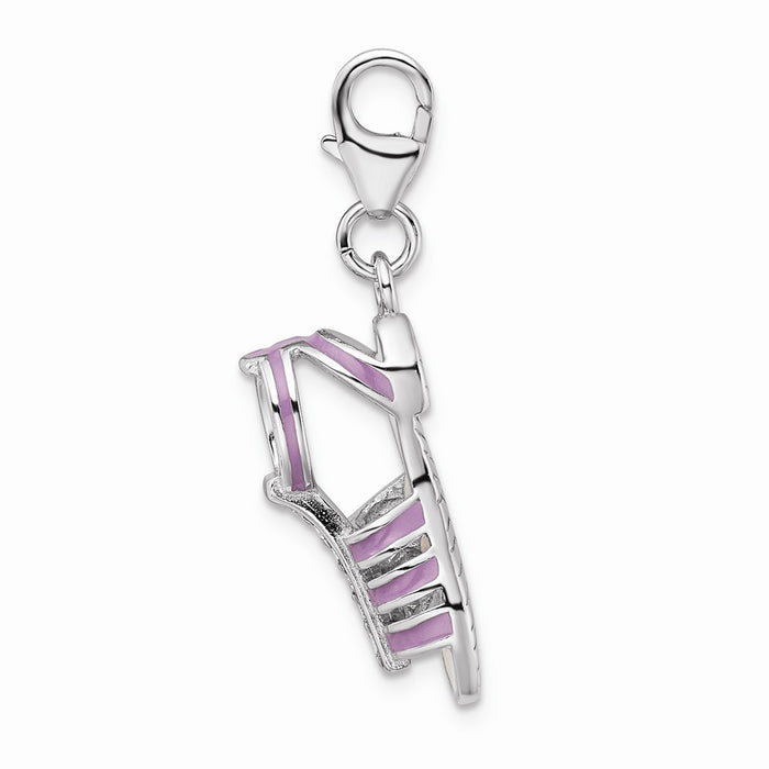 Million Charms 925 Sterling Silver Rhodium-Plated Enameled 3-D Sandal With Lobster Clasp Charm