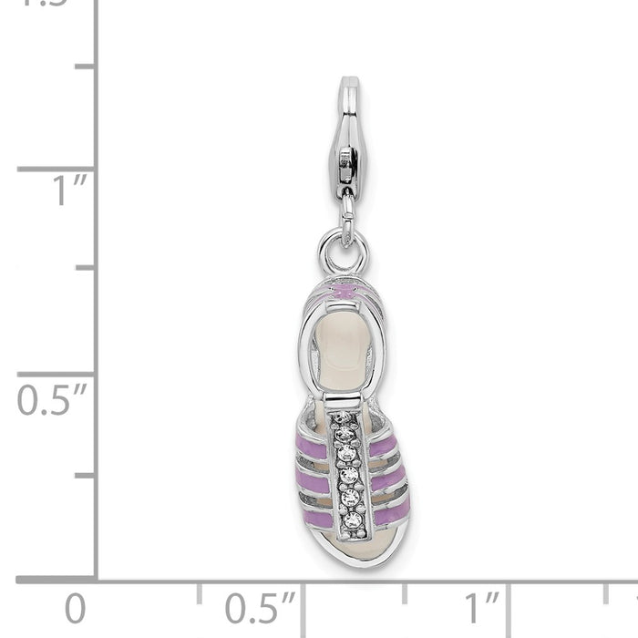 Million Charms 925 Sterling Silver Rhodium-Plated Enameled 3-D Sandal With Lobster Clasp Charm