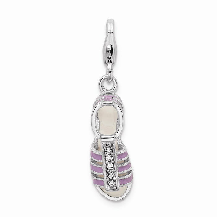 Million Charms 925 Sterling Silver Rhodium-Plated Enameled 3-D Sandal With Lobster Clasp Charm