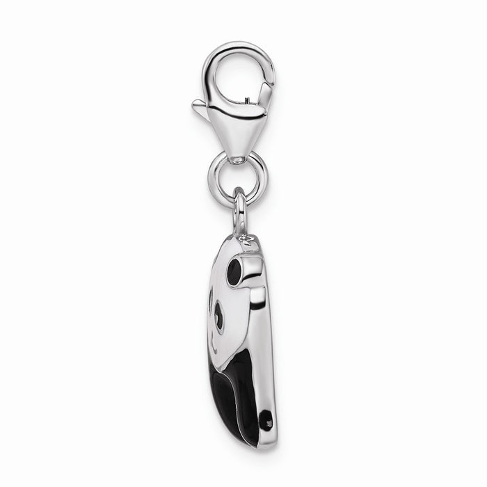 Million Charms 925 Sterling Silver Rhodium-Plated Enameled Panda Bear With Lobster Clasp Charm