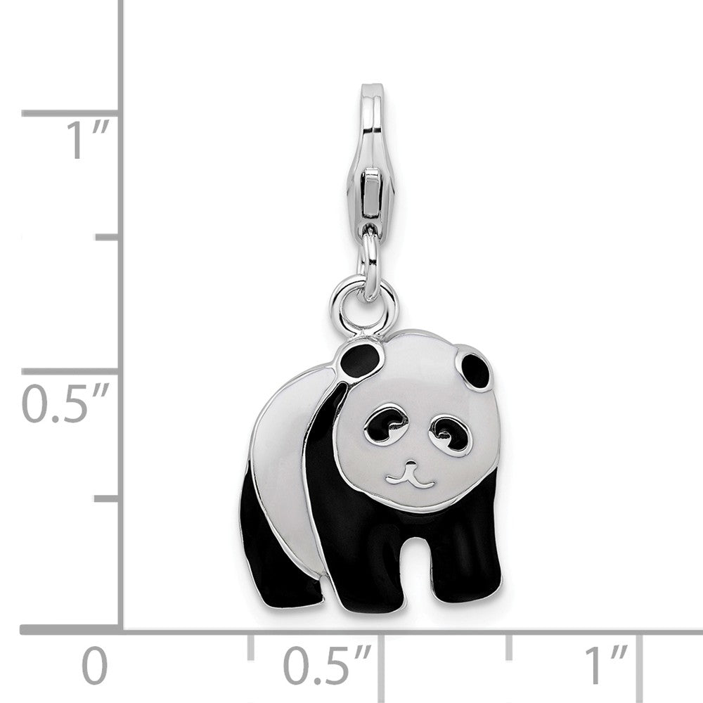 Million Charms 925 Sterling Silver Rhodium-Plated Enameled Panda Bear With Lobster Clasp Charm